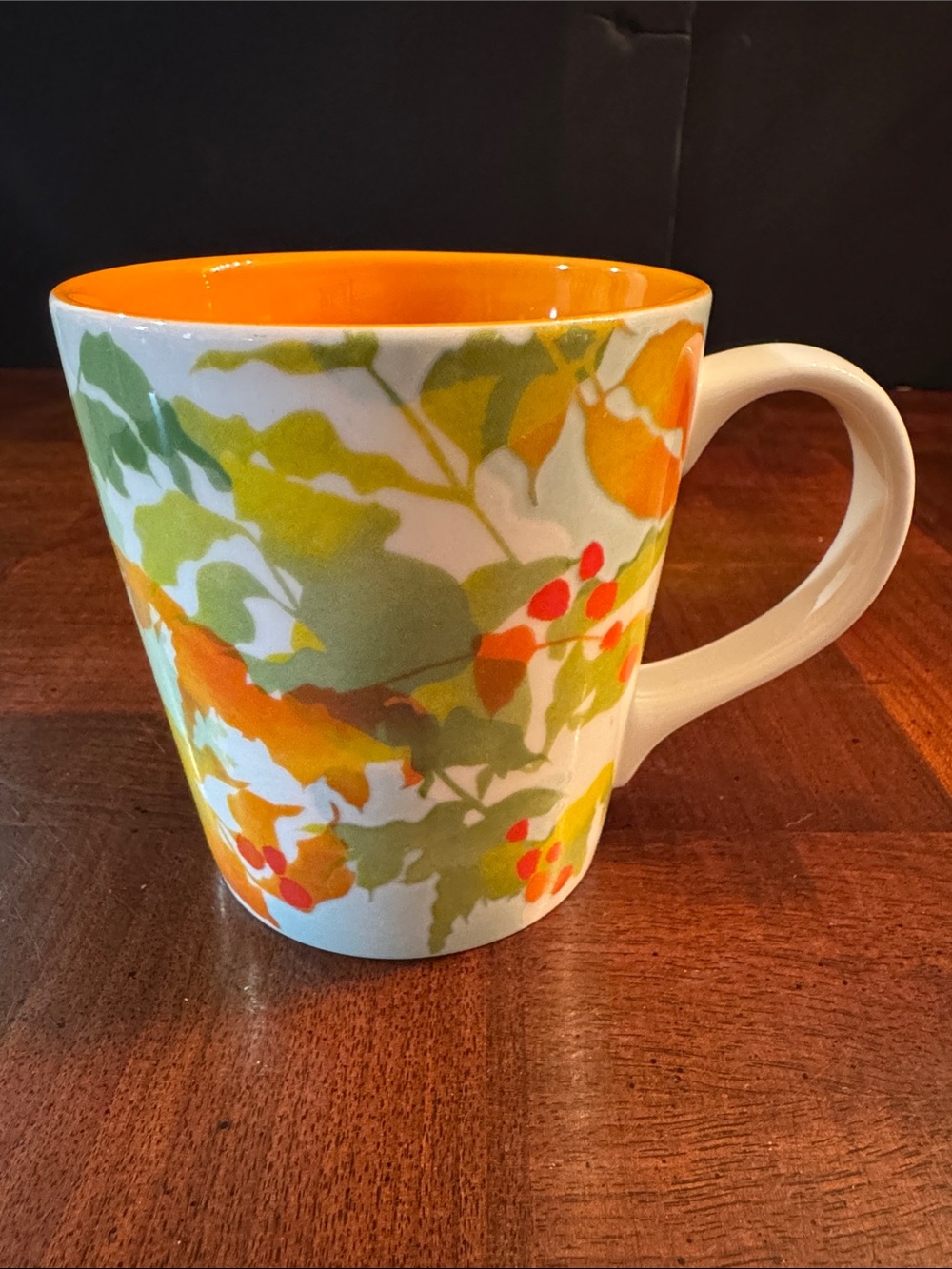 Vintage Starbucks 14 oz Green Orange Floral Fall Leaves and Berries 2008
